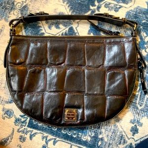 Dooney and Burke Vintage Dark Brown Luna Croc embossed leather bag.